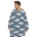 Cute White Shark Pattern Print Hoodie Blanket
