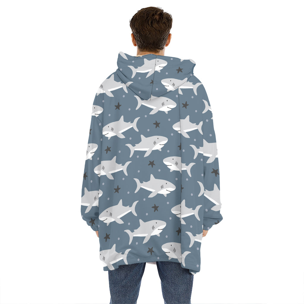 Cute White Shark Pattern Print Hoodie Blanket