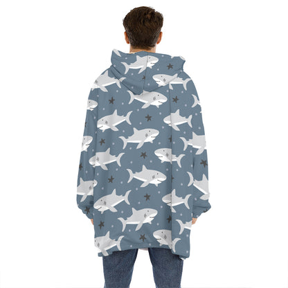 Cute White Shark Pattern Print Hoodie Blanket