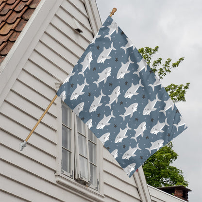 Cute White Shark Pattern Print House Flag