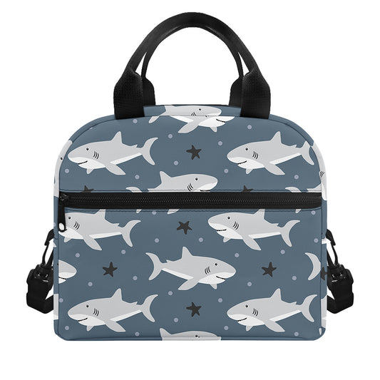 Cute White Shark Pattern Print Insulated Lunch Bag