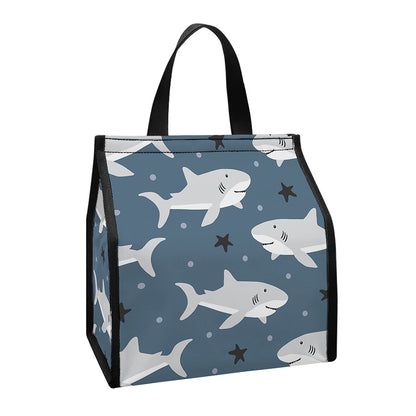 Cute White Shark Pattern Print Insulated Lunch Tote