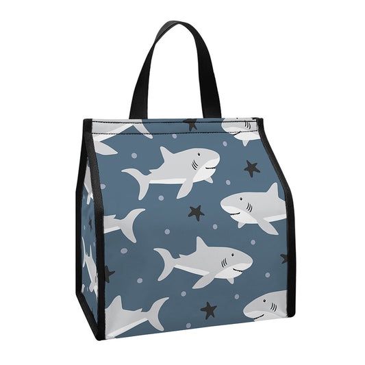Cute White Shark Pattern Print Insulated Lunch Tote