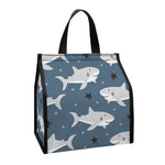 Cute White Shark Pattern Print Insulated Lunch Tote