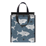 Cute White Shark Pattern Print Insulated Lunch Tote