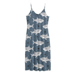 Cute White Shark Pattern Print Jersey Midi Cami Dress