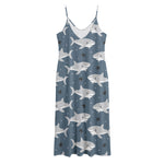 Cute White Shark Pattern Print Jersey Midi Cami Dress