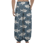 Cute White Shark Pattern Print Lantern Pants