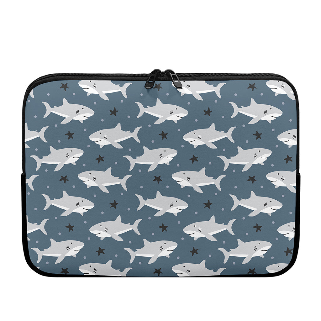 Cute White Shark Pattern Print Laptop Sleeve