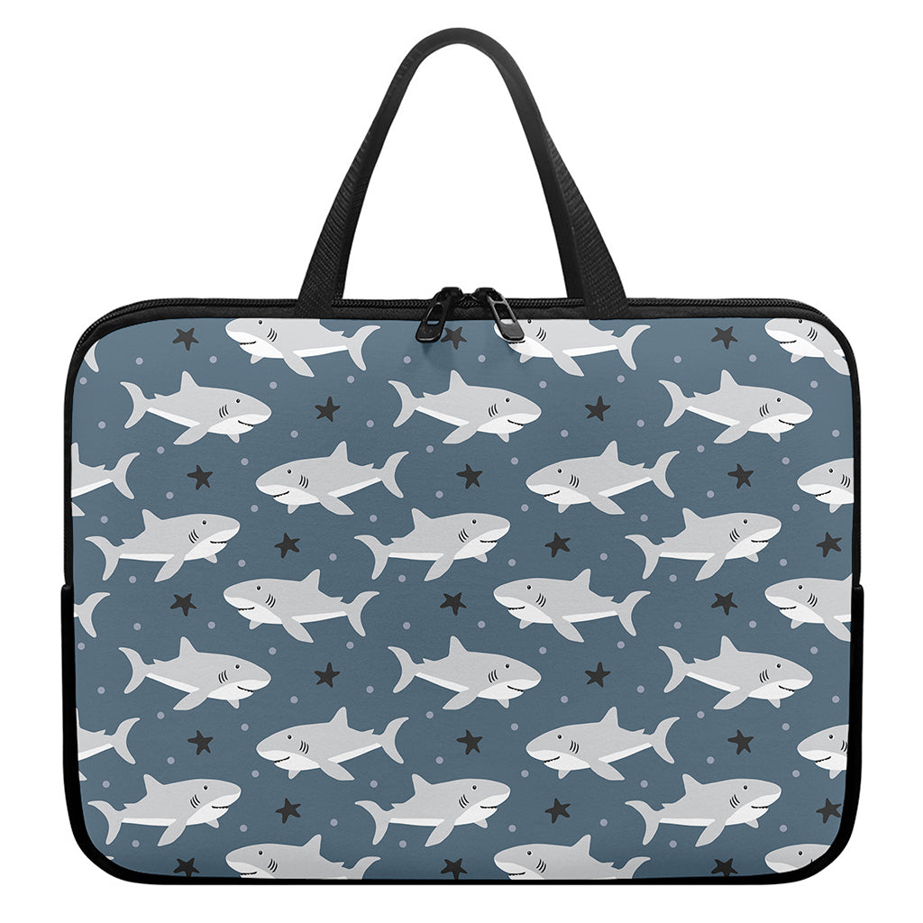 Cute White Shark Pattern Print Laptop Sleeve With Handle