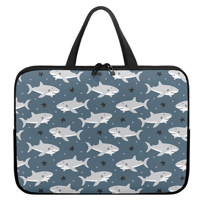 Cute White Shark Pattern Print Laptop Sleeve With Handle