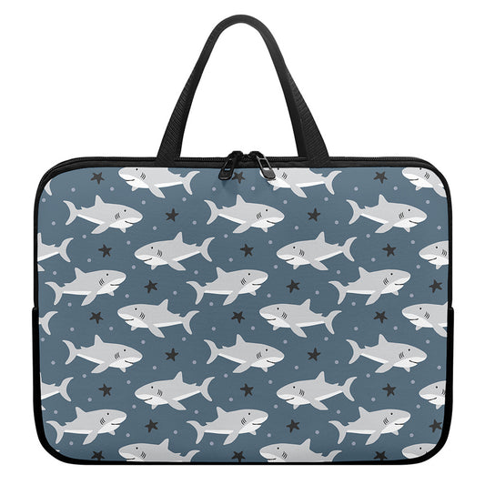 Cute White Shark Pattern Print Laptop Sleeve With Handle