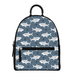 Cute White Shark Pattern Print Leather Backpack