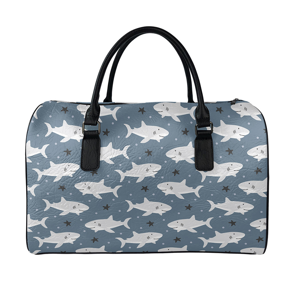 Cute White Shark Pattern Print Leather Duffle Bag