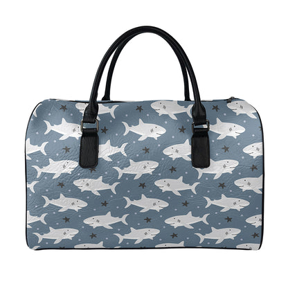 Cute White Shark Pattern Print Leather Duffle Bag