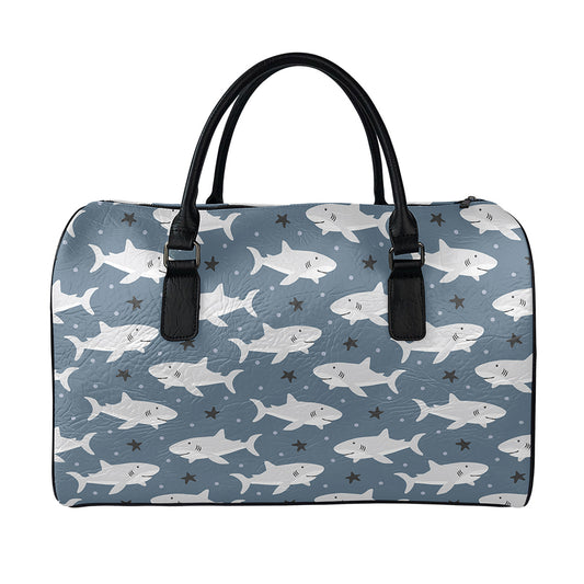 Cute White Shark Pattern Print Leather Duffle Bag