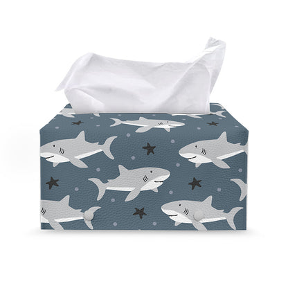 Cute White Shark Pattern Print Leather Tissue Box Cover