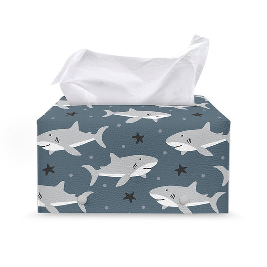 Cute White Shark Pattern Print Leather Tissue Box Cover