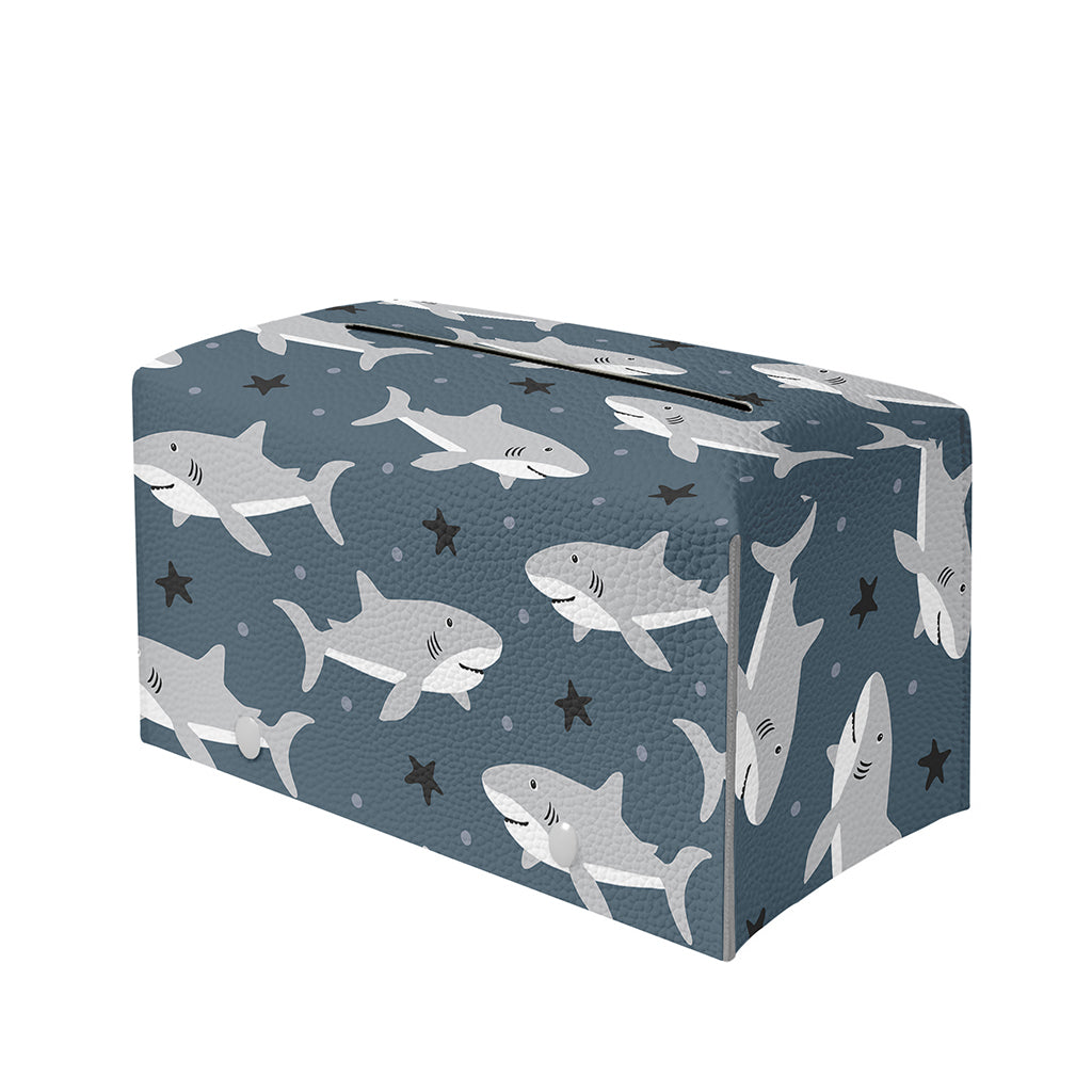 Cute White Shark Pattern Print Leather Tissue Box Cover