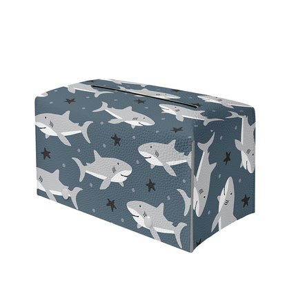 Cute White Shark Pattern Print Leather Tissue Box Cover
