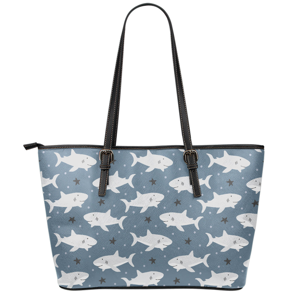 Cute White Shark Pattern Print Leather Tote Bag