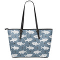 Cute White Shark Pattern Print Leather Tote Bag With Zipper