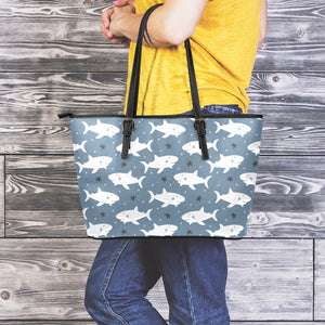 Cute White Shark Pattern Print Leather Tote Bag