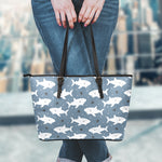 Cute White Shark Pattern Print Leather Tote Bag