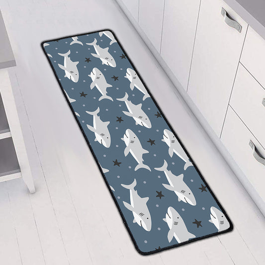 Cute White Shark Pattern Print Long Kitchen Mat