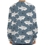 Cute White Shark Pattern Print Long Sleeve Baseball Jersey