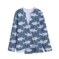Cute White Shark Pattern Print Long Sleeve Short Coat