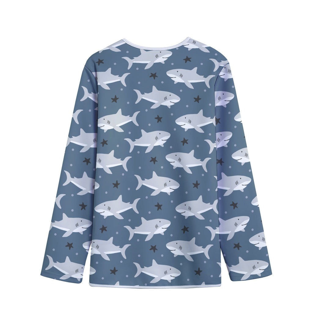 Cute White Shark Pattern Print Long Sleeve Short Coat