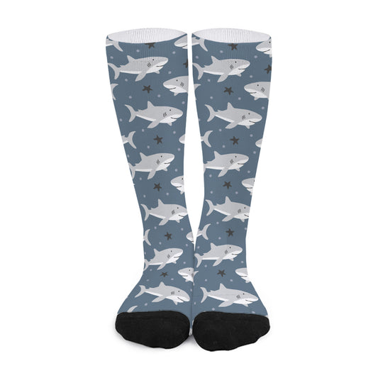 Cute White Shark Pattern Print Long Socks