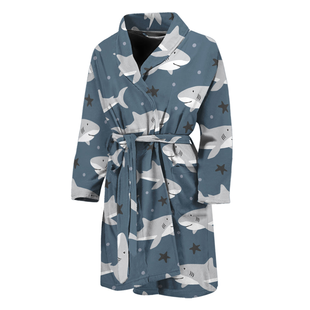 Cute White Shark Pattern Print Men's Bathrobe