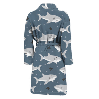 Cute White Shark Pattern Print Men's Bathrobe