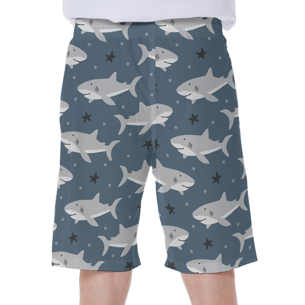 Cute White Shark Pattern Print Men's Beach Shorts