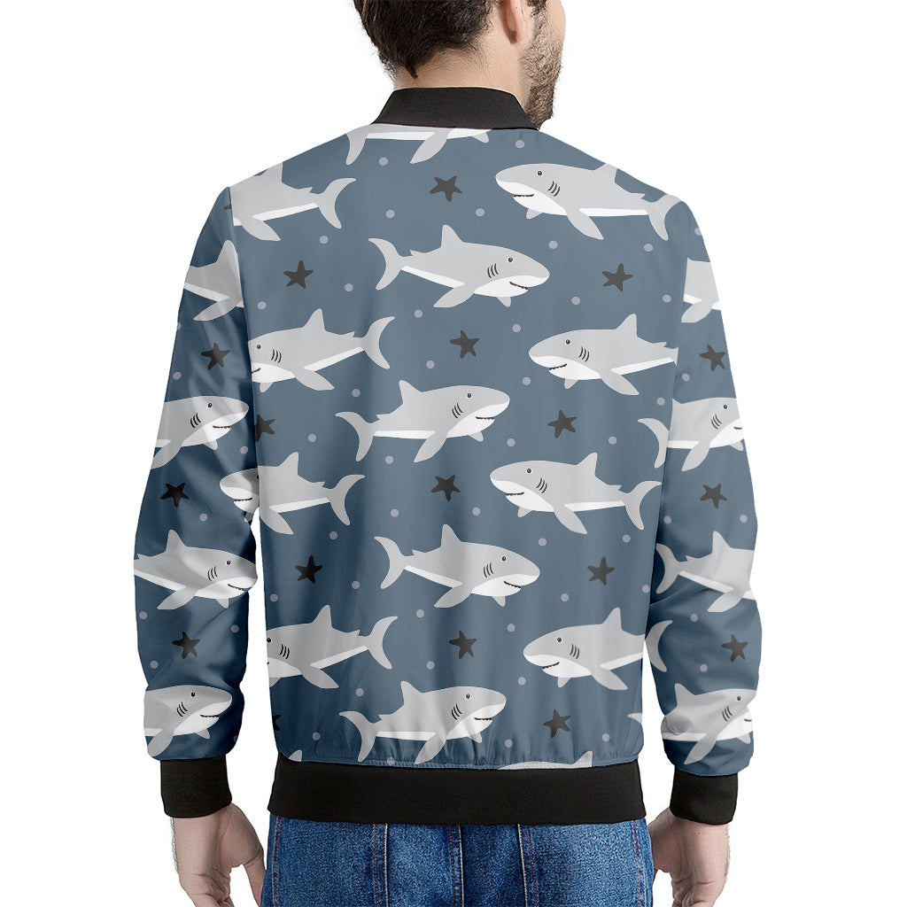 Cute White Shark Pattern Print Men's Bomber Jacket