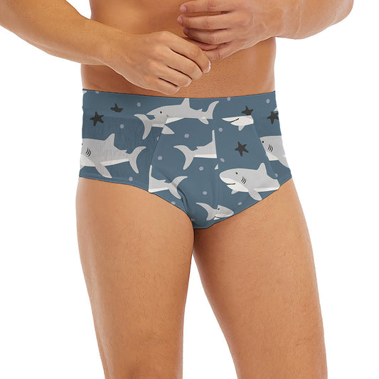 Cute White Shark Pattern Print Men's Briefs