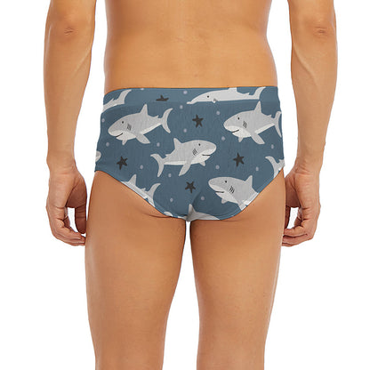 Cute White Shark Pattern Print Men's Briefs