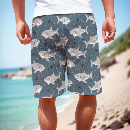 Cute White Shark Pattern Print Men's Cargo Shorts