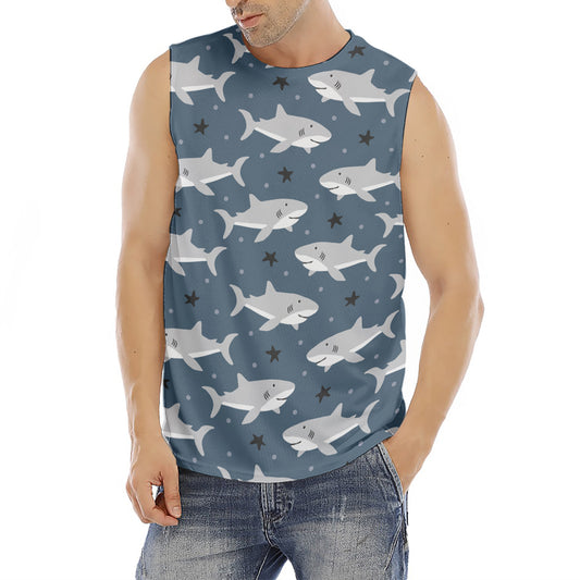 Cute White Shark Pattern Print Men's Fitness Tank Top