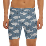 Cute White Shark Pattern Print Men's Long Boxer Briefs