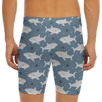 Cute White Shark Pattern Print Men's Long Boxer Briefs