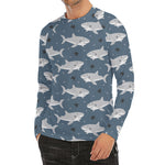 Cute White Shark Pattern Print Men's Long Sleeve Rash Guard