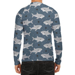 Cute White Shark Pattern Print Men's Long Sleeve Rash Guard