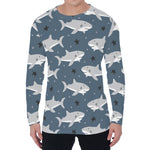 Cute White Shark Pattern Print Men's Long Sleeve T-Shirt
