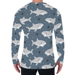 Cute White Shark Pattern Print Men's Long Sleeve T-Shirt