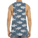 Cute White Shark Pattern Print Men's Muscle Tank Top
