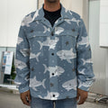 Cute White Shark Pattern Print Men's Shirt Jacket