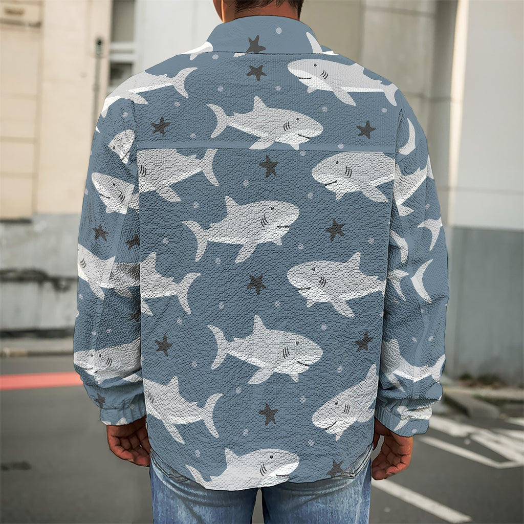 Cute White Shark Pattern Print Men's Shirt Jacket